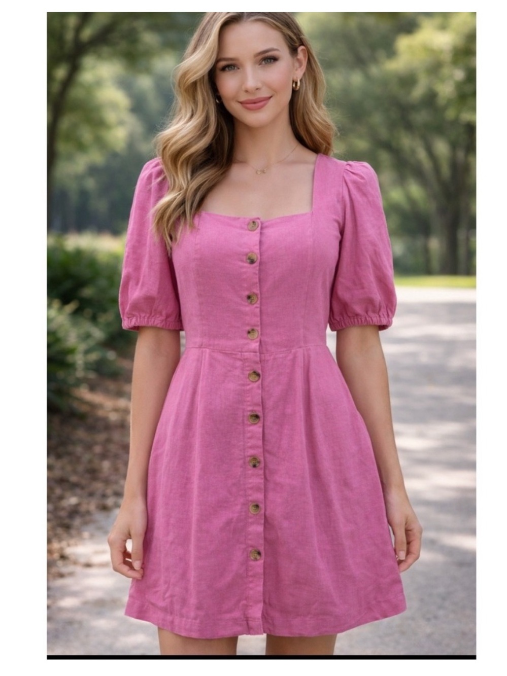 Pink Old Navy Puff Sleeve Button Down Dress